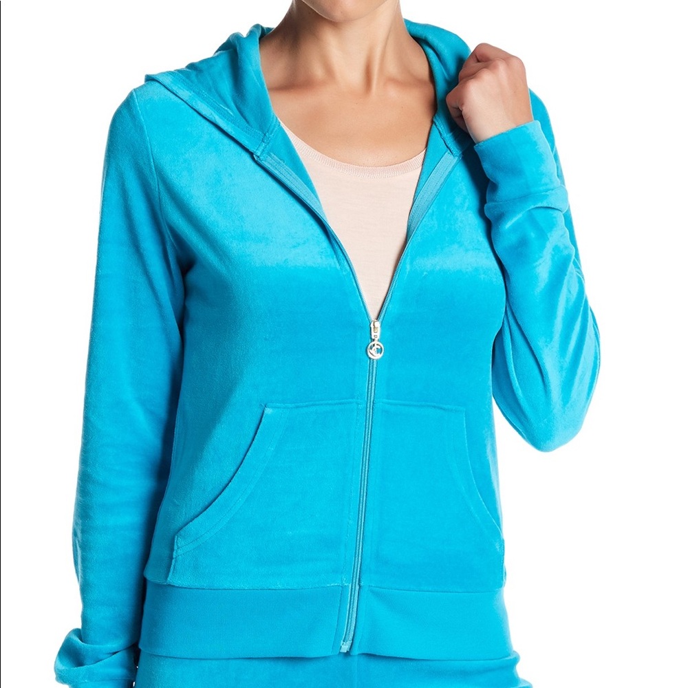 NWT Juicy Couture Blue Velour Full-Zip Hoodie XS